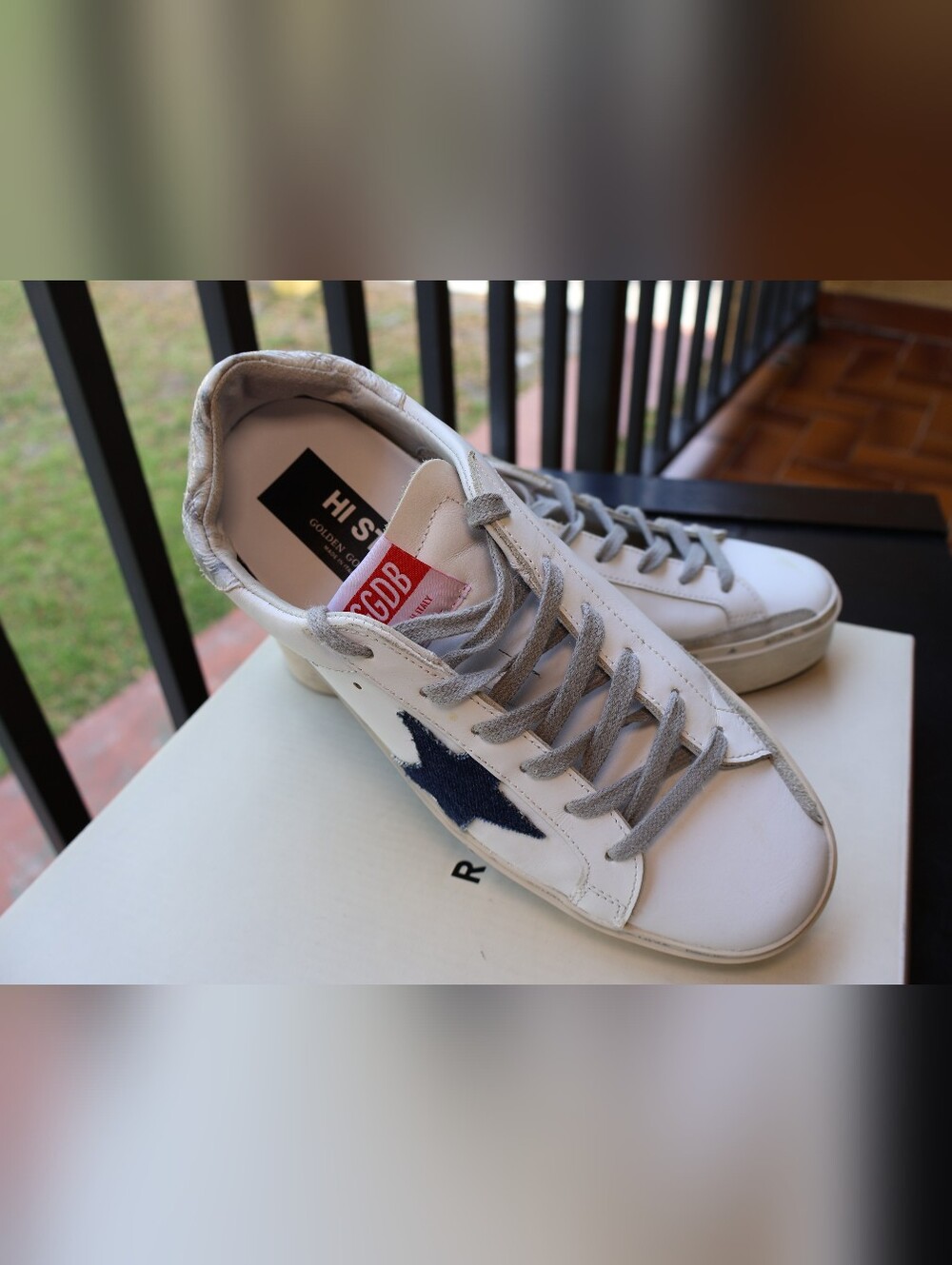 Golden Goose Hi Star Sneakers White Leather Navy Star Pink Tab Size 39 EU 8.5 US - Picture 5 of 17
